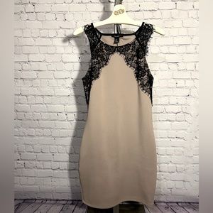 Forever 21 Taupe and Black Lace Sleeveless Dress. Medium. Approx. 33 1/2” Long.